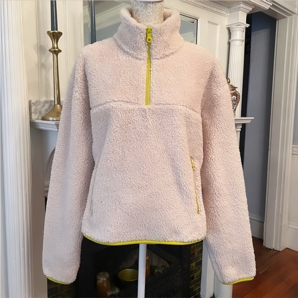 GIRLFRIEND COLLECTIVE Cream & Yellow Trim Half-Zip Fleece Pullover Jacket Size M - Picture 5 of 11